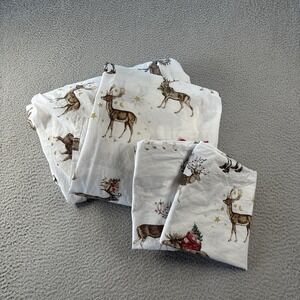 Pottery Barn Silly Stag Queen Sheet Set Flat Fitted + 2 Standard Pillowcases